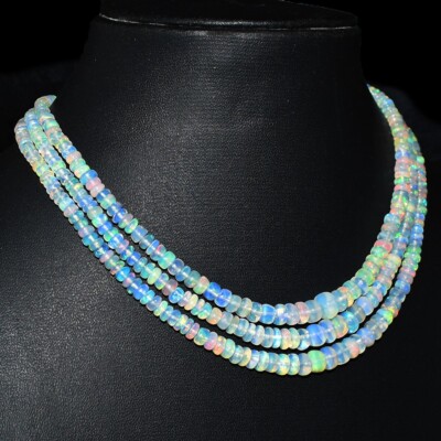 3 Strang erstaunliche äthiopische Opal 128,00 kt Perlen Schmuck Halskette VK 12 E593