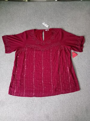 Size 30-32 Yours Luxe Burgundy Beaded Embellished Elegant Top Cruise Party Smart