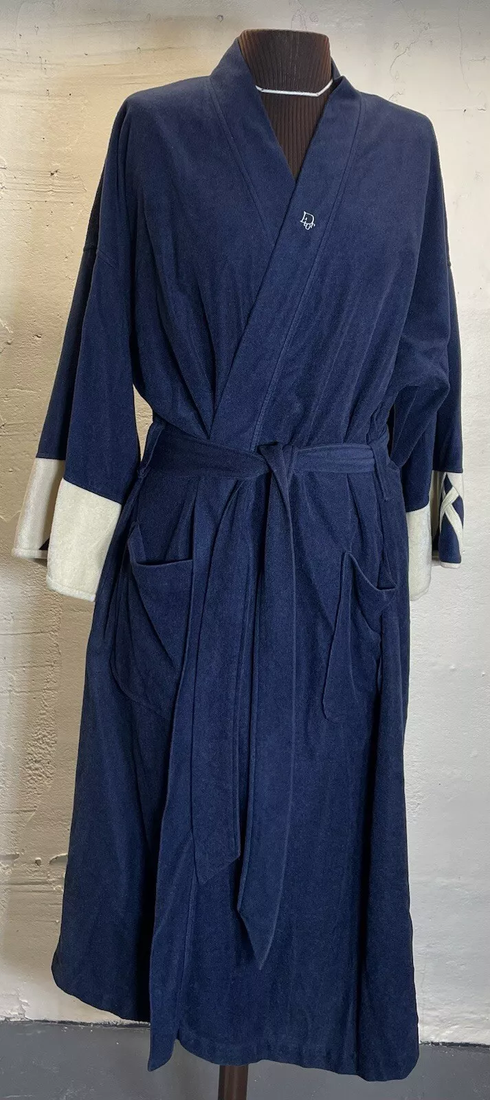 Robe Christian Dior Monsieur vintage luxe homme taille unique bleu marine/crème