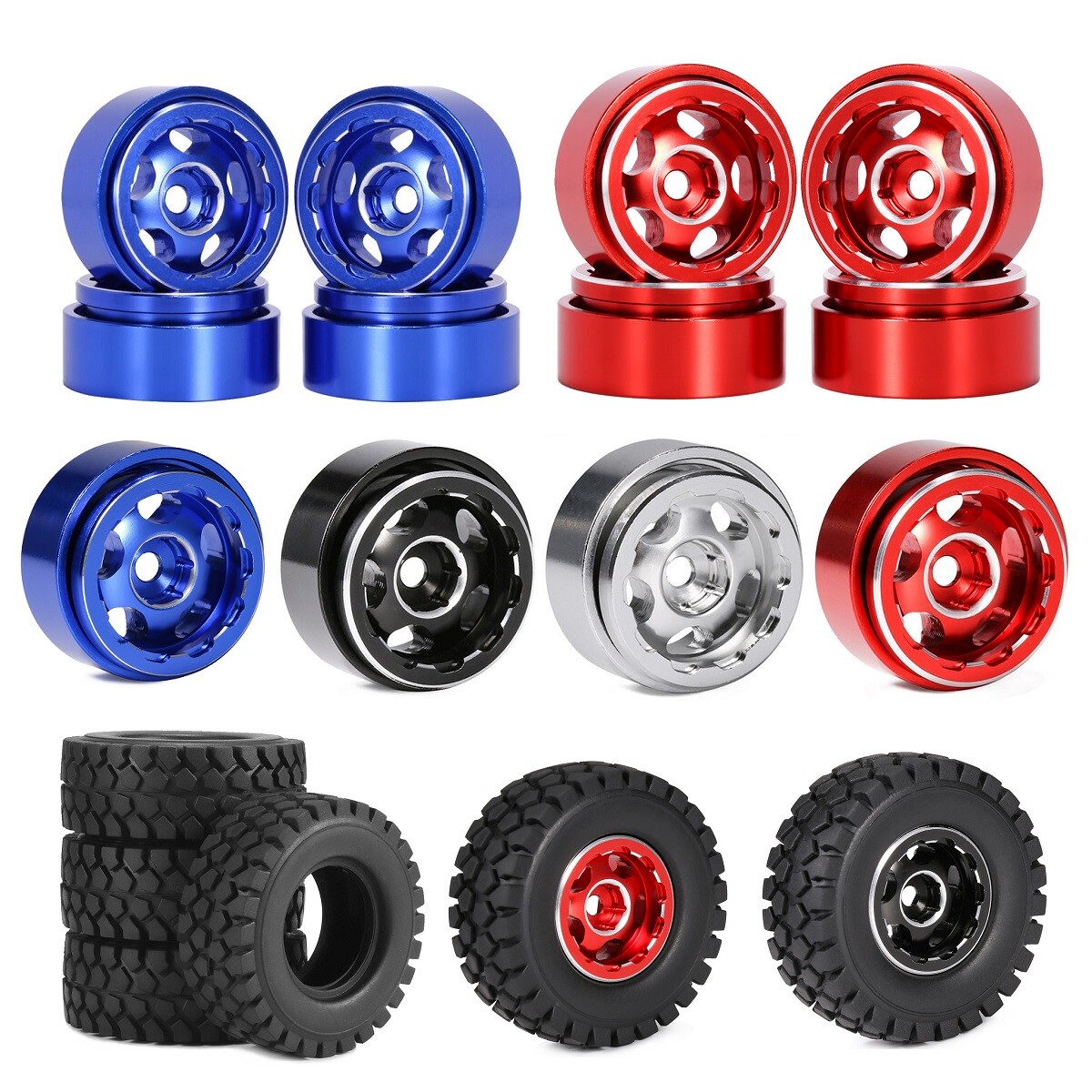 Set Cerchi Beadlock CNC E Pneumatici 1.0 Per RC Crawler 1/24 – Assiale SCX24 – AXSPEED