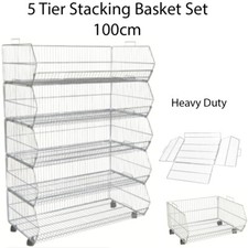 2 x 100Cm Heavy Duty Stackable Wire Storage Bin Rack Veg Fruit Basket for Shop
