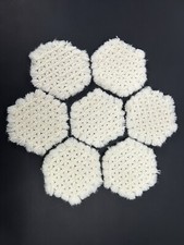 Vtg Crochet Coaster White Yarn Fringe Doilies Hot pads Handmade Set 7
