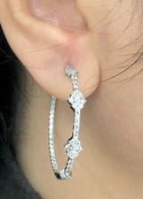 DEAL 1.50CT 100 Natural Round Diamond Inside Outside Hoop Earrings in 14K gold