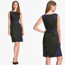 Adriana Papell Dress 4 Black & Blue Textured Illusion panel Sheath