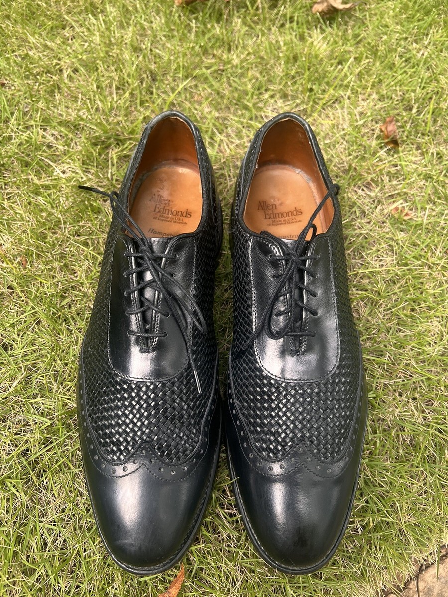 Men's Allen Edmonds Hampstead Black Woven Leather Wingtips 9.5 C