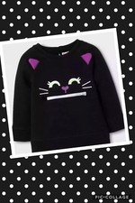 NWT Girls Cat Jack Halloween Black Cat Kitty Sweatshirt With Zipper Pocket 12m