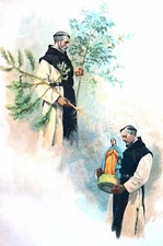 Religion 1899 Religious Color Print PRIEST PLANTING TREE MADONNA STATUE Matted