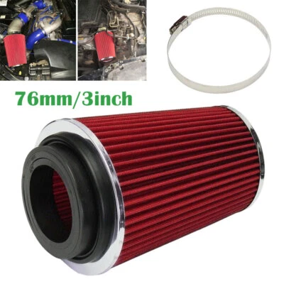 3" 76MM Universal Car Sport Cone Red Air Filter Cone Induction Kit High Power