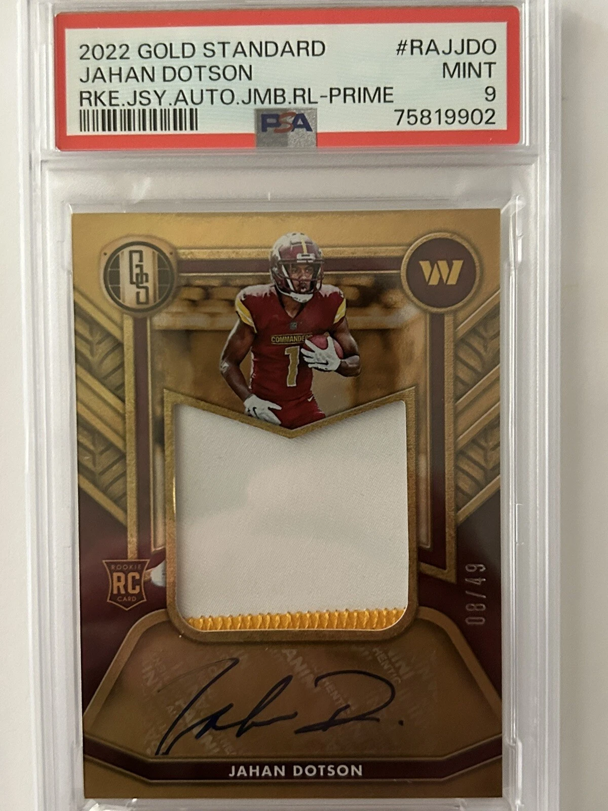 Jahan Dotson Panini Gold Standard Rookie Jersey Autographs Jumbo Relics #RAJJDO Prime
