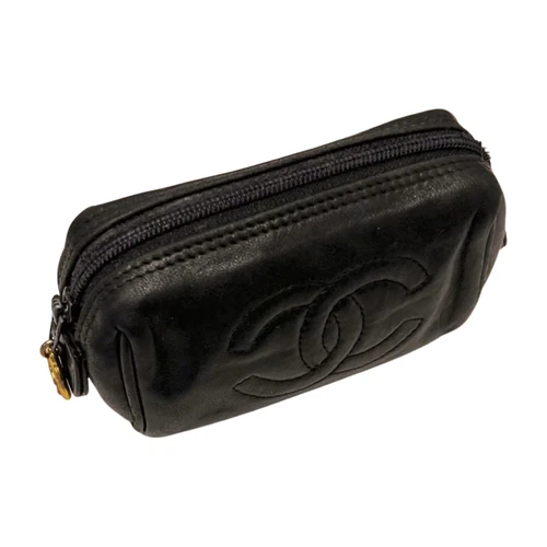 CHANEL Matelasse Mini Accessory Pouch Coco Mark Black Leather Vintage Used - Picture 7 of 8