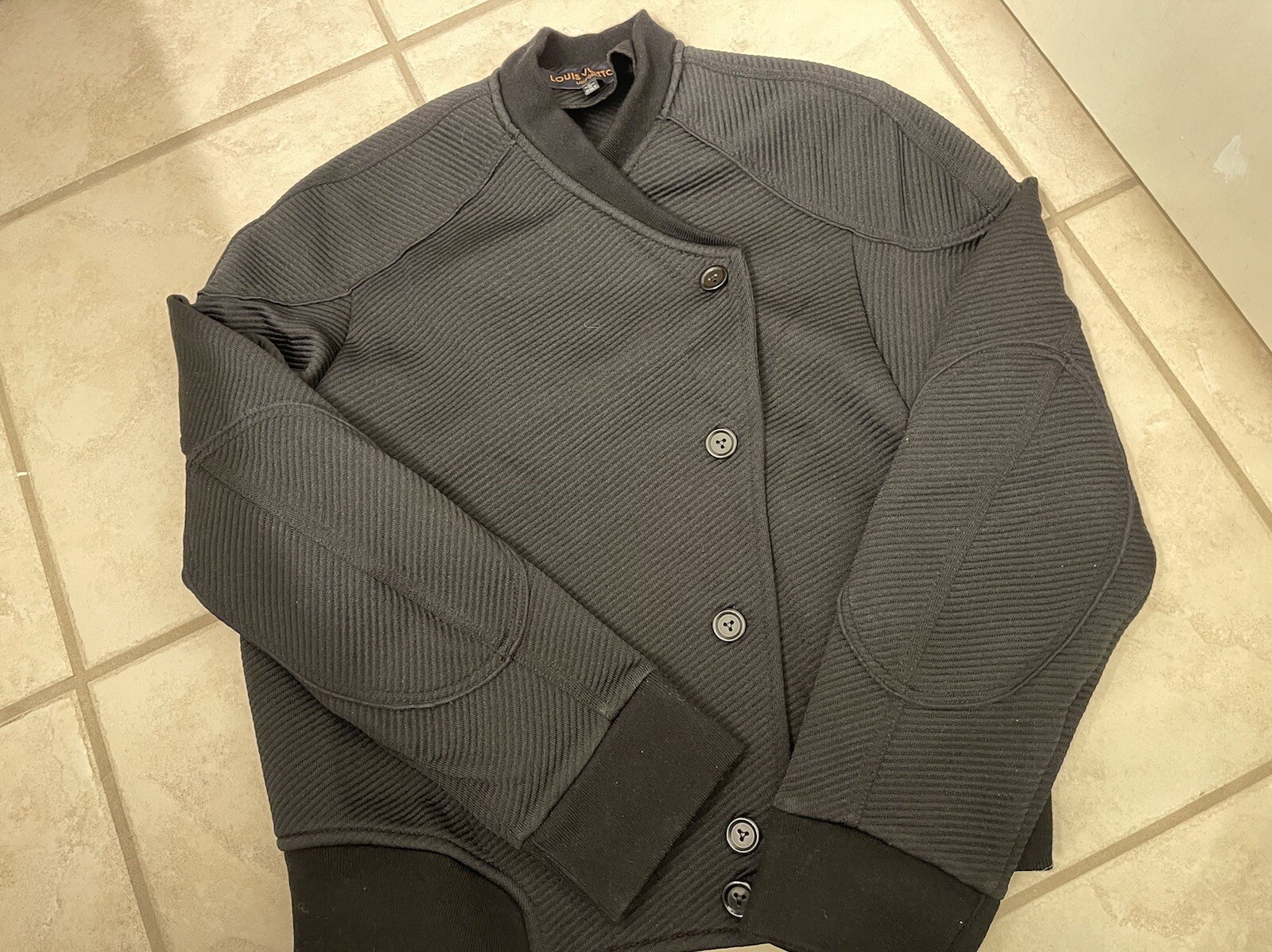 Louis Vuitton Uniform AUTH Black Texture Fabric UNIQUE Bomber LV