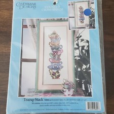 Vintage Candamar Cross Stitch Kit Tea Cup Stack New/Sealed 1994 50804