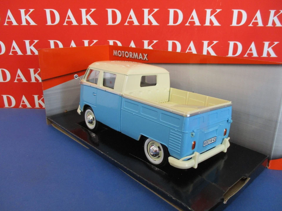 Die cast 1/24 Modellino Furgone Volkswagen T1 Double Cab Pick Up crema azzurro - Immagine 3 di 4