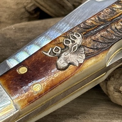 Case XX Knife NEW Custom 3D Silver Inlay Bull Moose 6.5 Bonestag Mini Copperlock