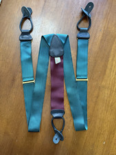 Trafalgar Green Silk Black Leather Button Suspenders Braces
