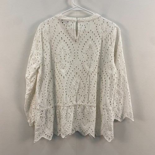 Part Two Women XS Tunic Blouse Top White Woven 3/4 Sleeve Embroidered Pullover - Picture 10 of 12