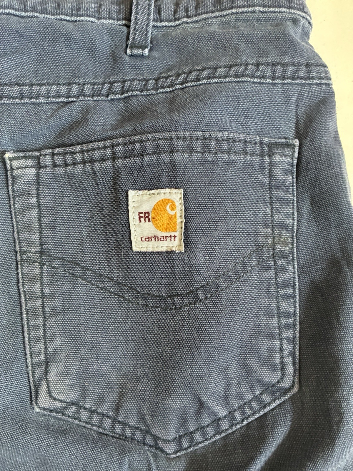 Vintage Carhartt FR Work Pants 36x32 Navy Blue Distressed Thrashed Paint image 7