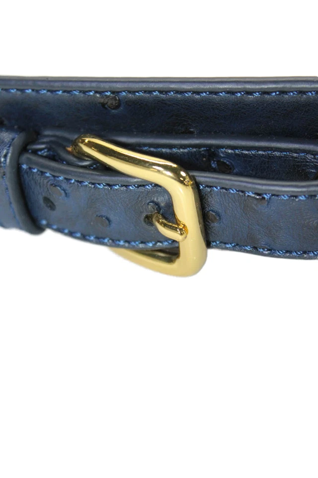 Yul Taylor Womens Medium Width Faux Ostrich Skin Belt Navy One Size - Image 4 of 4