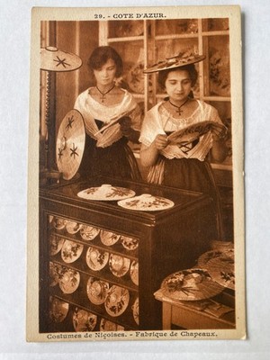 Cote D'Azur Costumes de Nicoises Hat Factory Nice, France Postcard