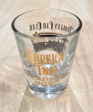 Vintage Eureka Inn Springs Arkansas AR Trolley Car Club Clear Shot Glass Gold
