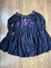 Free People Sunbeams Black Long Sleeve Off Shoulder Embroidered Dress Size S