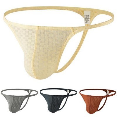 Mens Plaid Mesh Thongs Low Rise Soft Underwear T Back G Strings for Sport Use