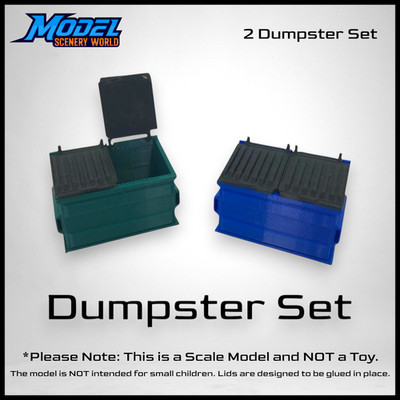 N Scale 1:160 Green Trash & Blue Recycling Dumpster Set | Model Scenery World