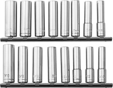 18PC 1/4" Dr Drive SAE Standard  MM Metric Deep Deepwell Hand Socket Set 6-