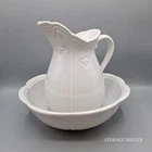 Vintage McCoy White Ceramic Pitcher 9.5" & Bowl 11" Set #7529, Made in USA