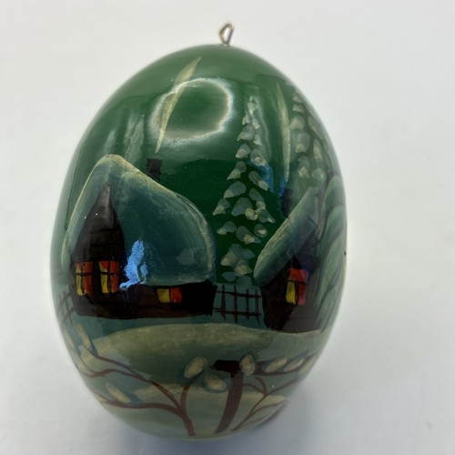 Vintage Russian Wooden Easter Egg Hand Painted Cockerel Crowing in a Village 3 “ - Picture 6 of 9