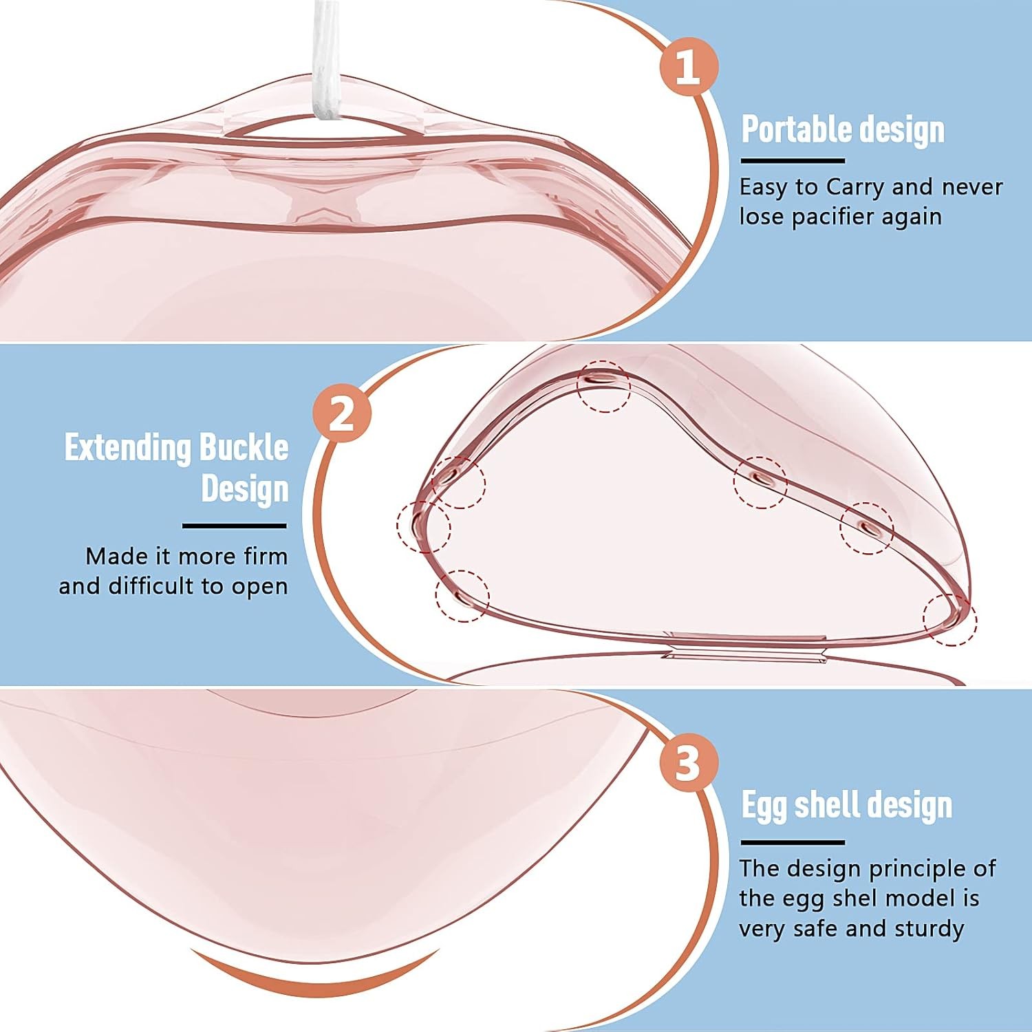 Smlpuame 4 Pack Pacifier Holder Case Transparent Pink