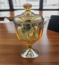 Viking Glass 6812 Epic Amber 6-Petal Ribbed Candy Jar w/ Finial lid Lg.