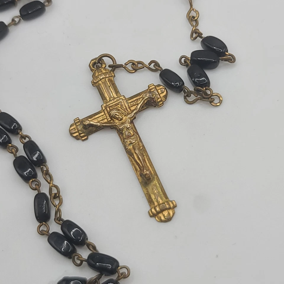 Vintage Czech Rosary Gold Tone Beaded 24" - Image 3 of 4