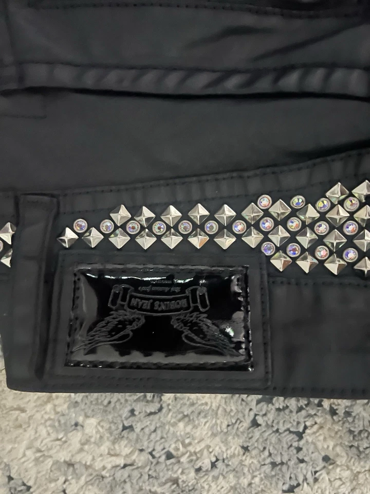 Hombre Cuero Negro Robin's Jeans Alas de Ángel Llavero De Colección Talla 34 Foto 3 de 4