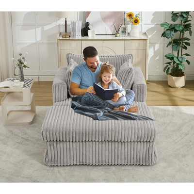 [NEW ARRIVED] 47.7'' Oversized Corduroy Chaise Longue with Ottoman,  Deep Seat