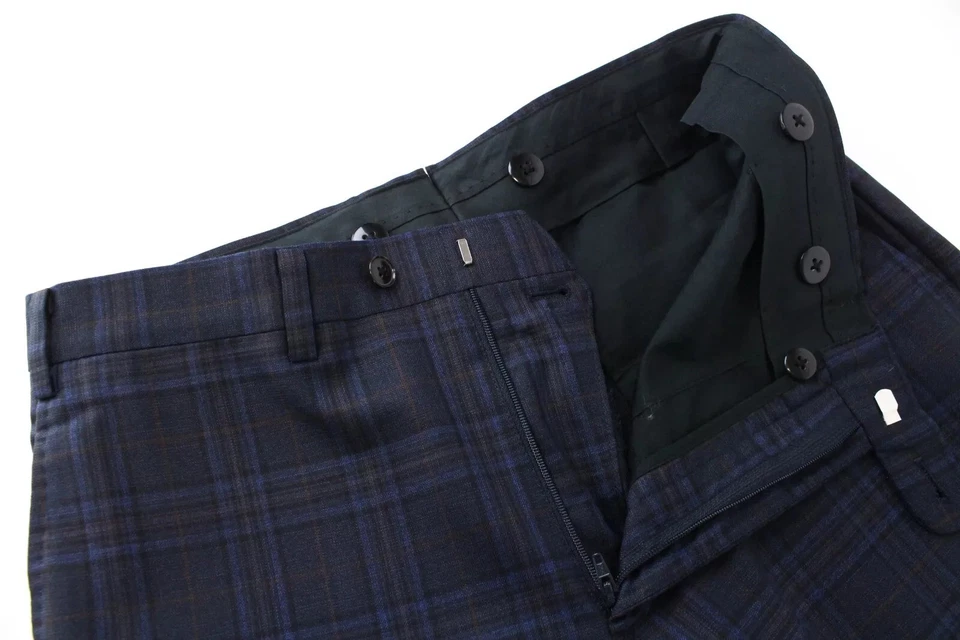 Suitsupply Lazio Pantalon Homme UK36 Bleu Laine Pure Carreaux Doublé Pli Regular - Photo 4/4