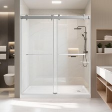 iBath Frameless Shower Door 44-48" W × 76" H 3/8" SGCC Tempered Glass Easy Clean