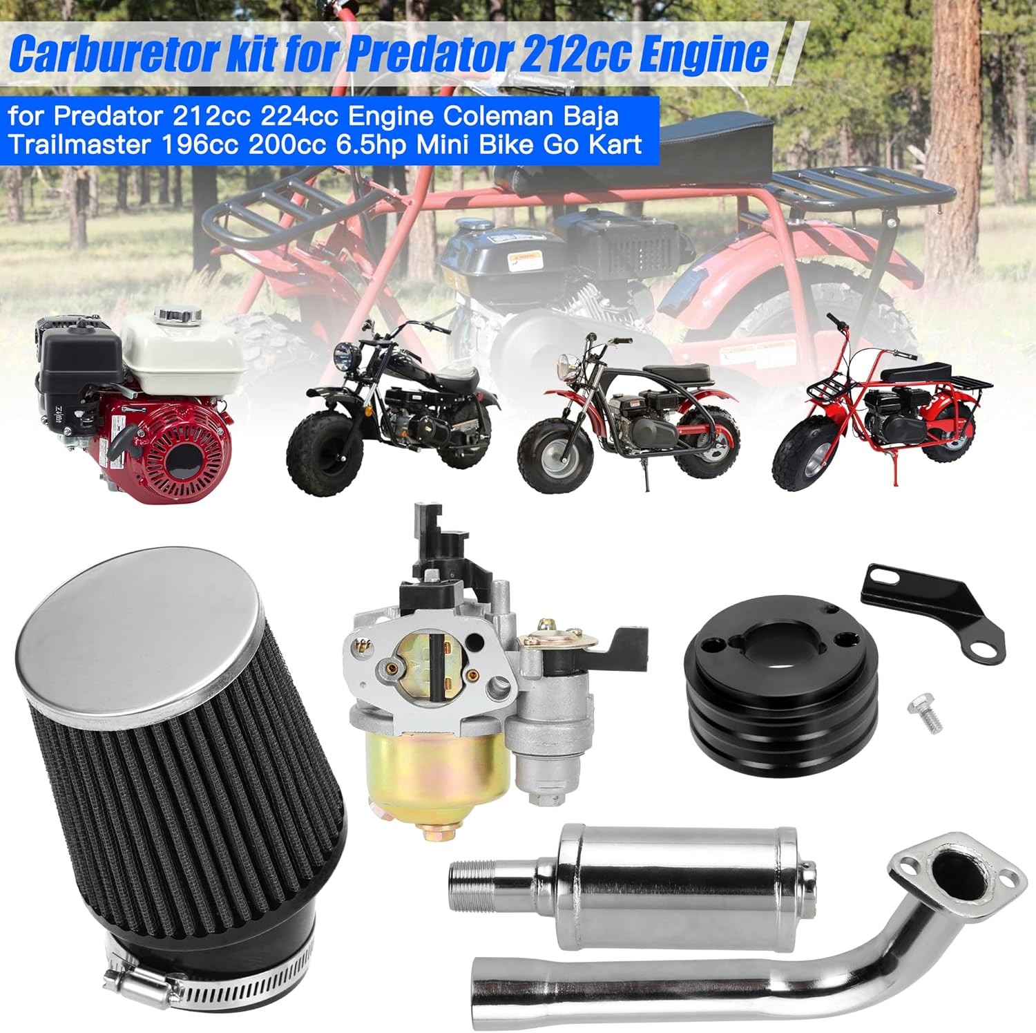 YOXUFA 212cc Carburetor Exhaust Muffler Stage 2 Kit Replacement for Predator