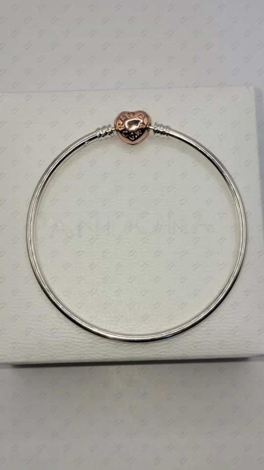 Подлинный Pandora браслет с двухцветный сердце застежка #596268 W/коробка 7,9'  - Изображение 2 из 3