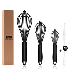 OYV Dishwasher Safe Silicone Whisk, Sealed 3&times;12in, Premium(Black Pack)