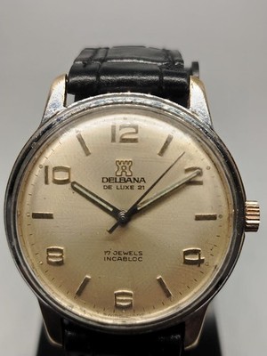 Vintage Delbana De Luxe 21 17 Jewels Incabloc Swiss Made Manual Wind Watch...
