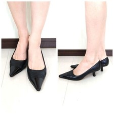 Chanel Black Leather & Patent Pumps, Size 36 US 6.5 Professionally Refurbished