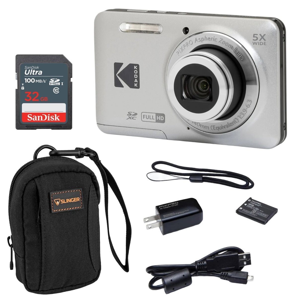 Kodak PIXPRO FZ55 Friendly Zoom Digital Camera, Silver, With SD