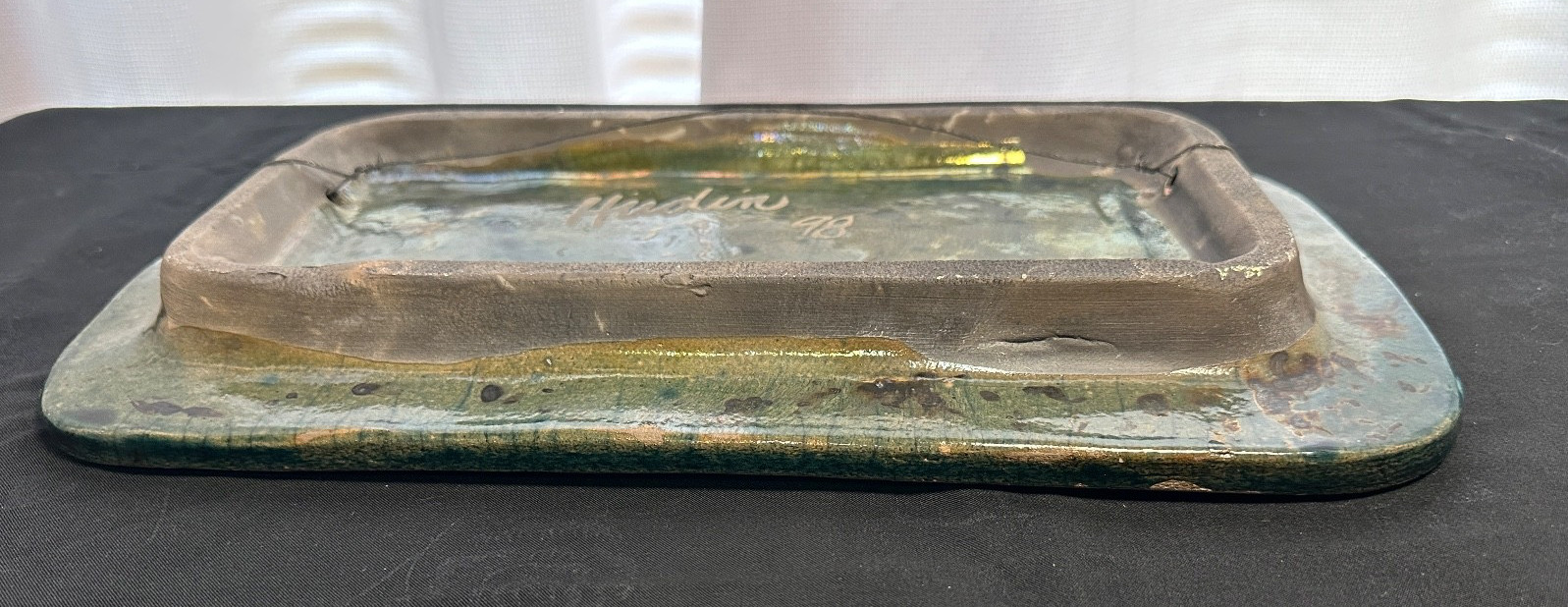 VINTAGE 1998 Signed Hudin Pottery Studio Raku 2 Rainbow Trout Fish Wall Plaque