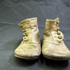 Antique Victorian 4 Button Leather Baby Shoes Size 3 Style 4586