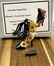 PHB Porcelain Hinged Trinket Box Woman’s Leopard Print Boot And Gloves