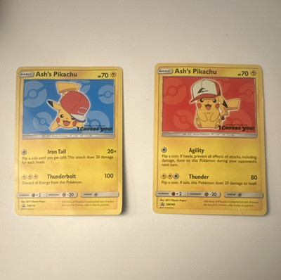 Ash's Pikachu Promo Lot 2 Cards SM109 SM110 Sun & Moon Promo Pokemon TCG