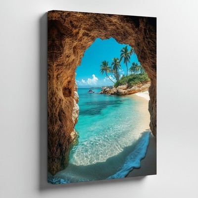 Tropical Beach Canvas Wall Art Seascape Ocean View Palm Trees Coastal Home Decor
