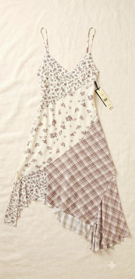 No Boundaries Women's Patchwork Midi Slip Dress V-Neck Ruffle Chiffon Size 2XS