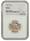 1937-S Buffalo Nickel NGC MS66 Lustrous PQ GEM+ 5C (074)